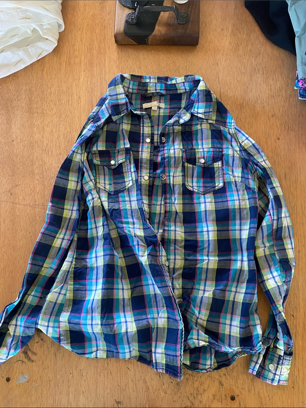Blue & Green Plaid Snap Shirt